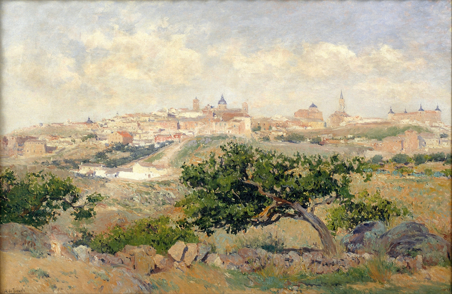 View of Toledo by Aureliano de Beruete, oil painting depicting a serene landscape at twilight.