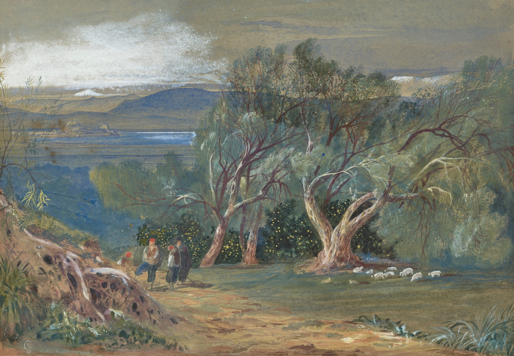 A distant view of Corfu from Viros, by Edward Lear, public domain