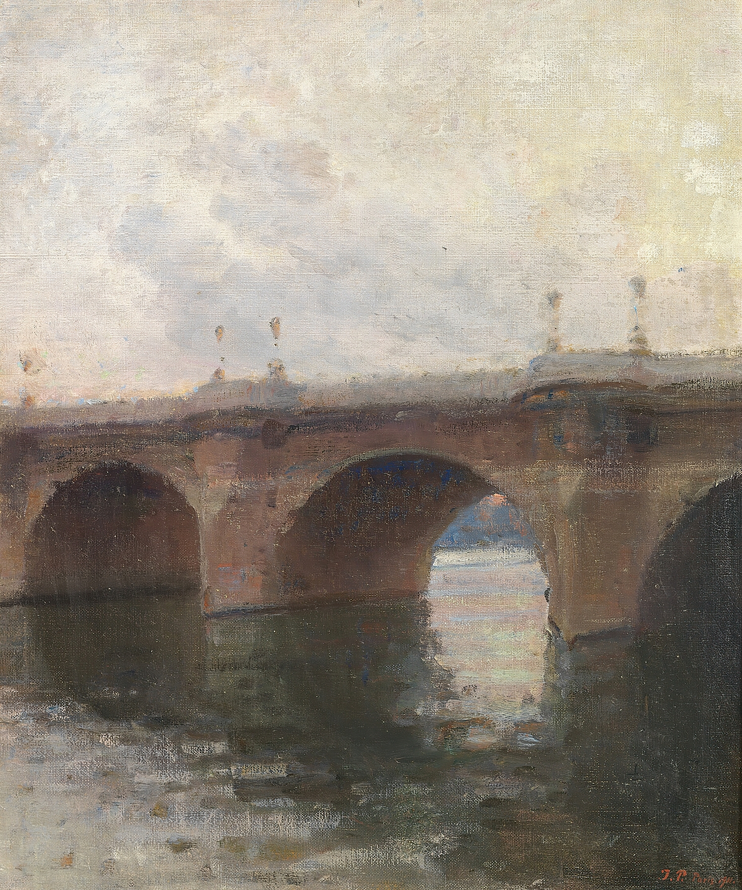 Aftenstemning ved Pont Neuf by Julius Paulsen, oil painting depicting the Seine at twilight.