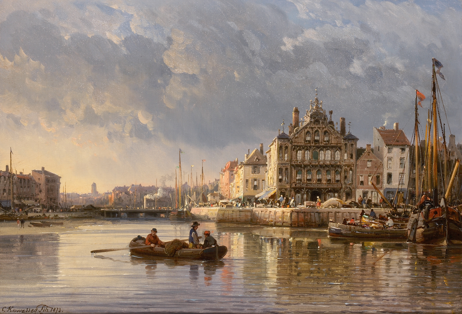 Gezicht op Gent by Charles Euphrasie Kuwasseg, oil on canvas depicting a tranquil river and cityscape.
