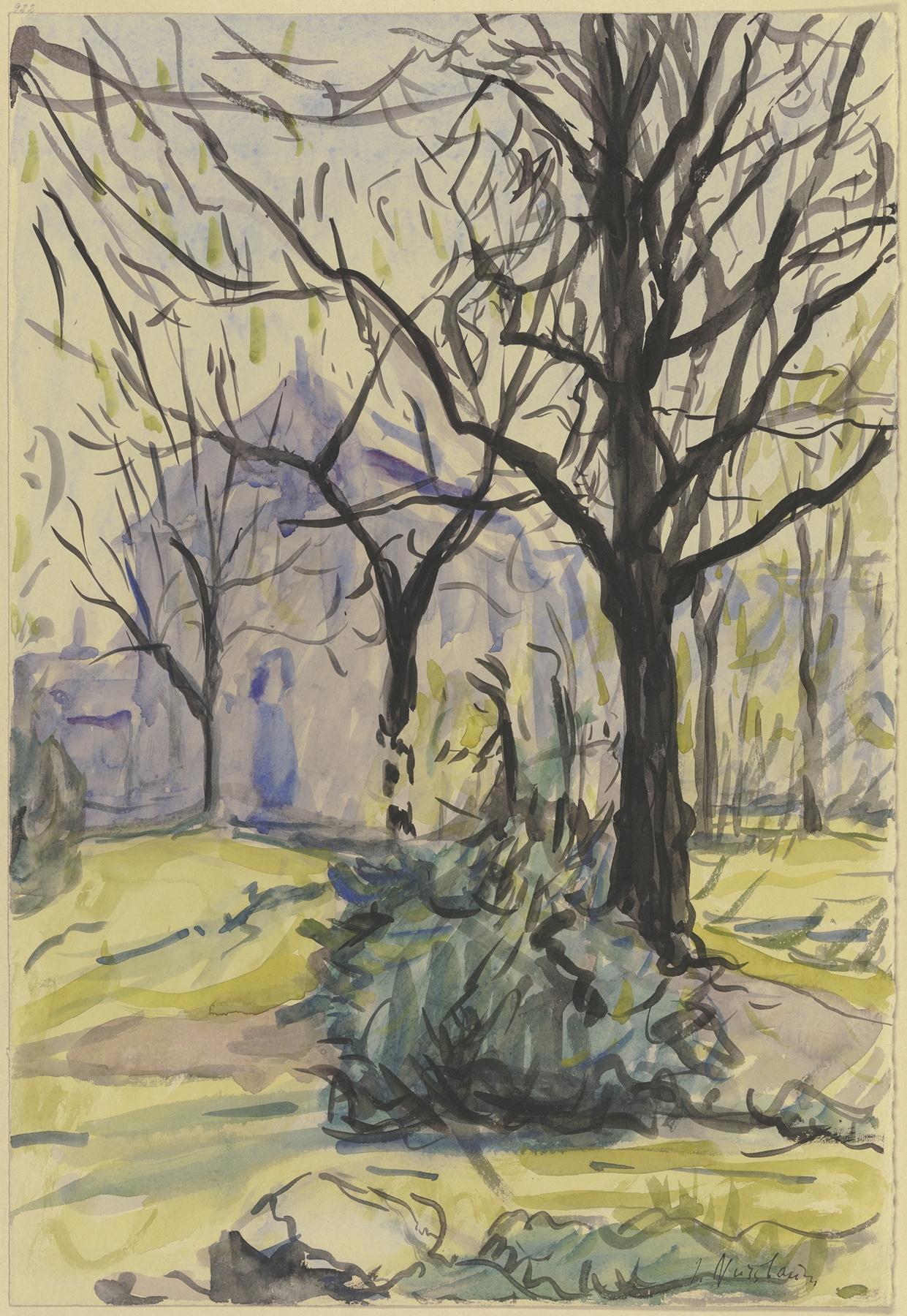 Garden at the Liebighaus by Jakob Nussbaum, oil on canvas depicting a figure in a vibrant garden.