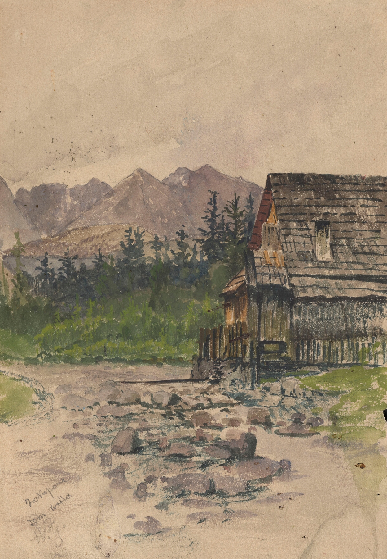 Landscape of the Tatra Mountains by Wojciech Gerson, oil painting depicting hazy mountains and valleys.