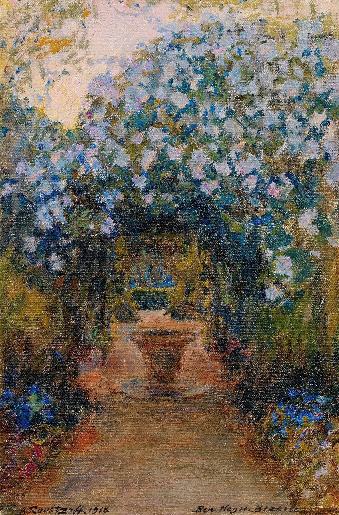 Path in the Ben Negro Park by Alexandre Roubtzoff, oil on canvas showing a serene landscape with sunlight and foliage.