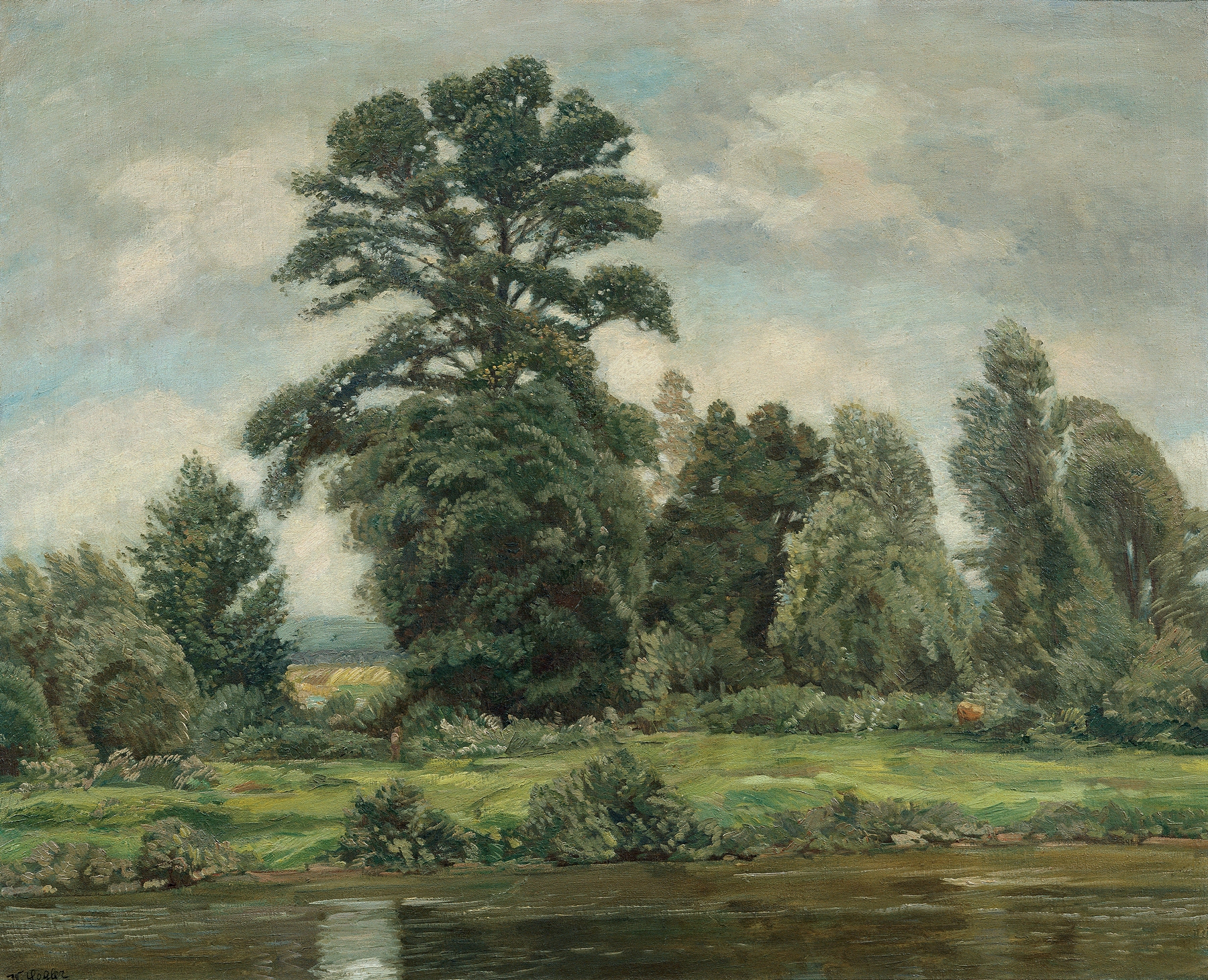 Marchlandschaft by Wilhelm Legler, oil on canvas depicting a lush spring landscape.