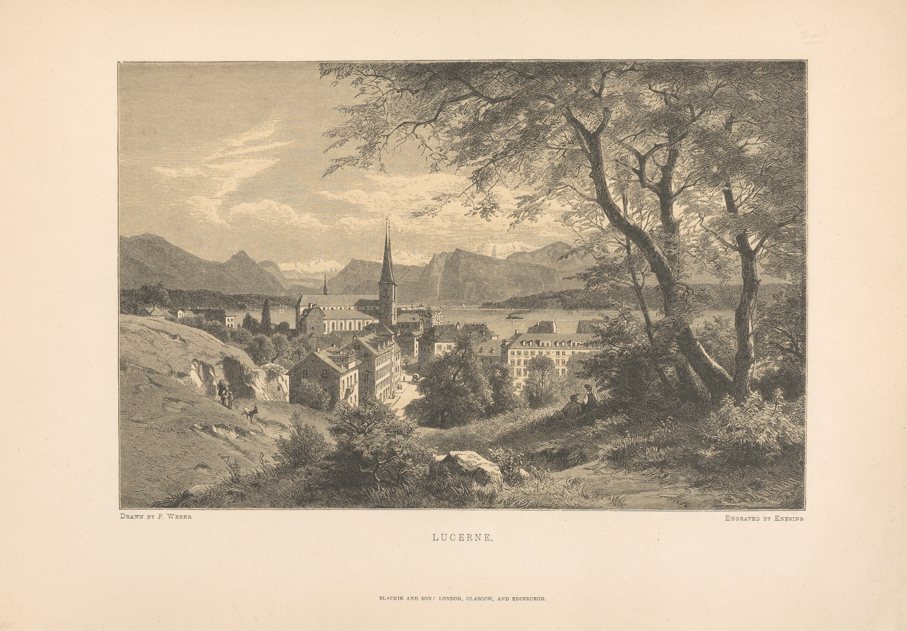 Lucerne by Theodor Gsell Fels, oil painting depicting mountains and a tranquil lake