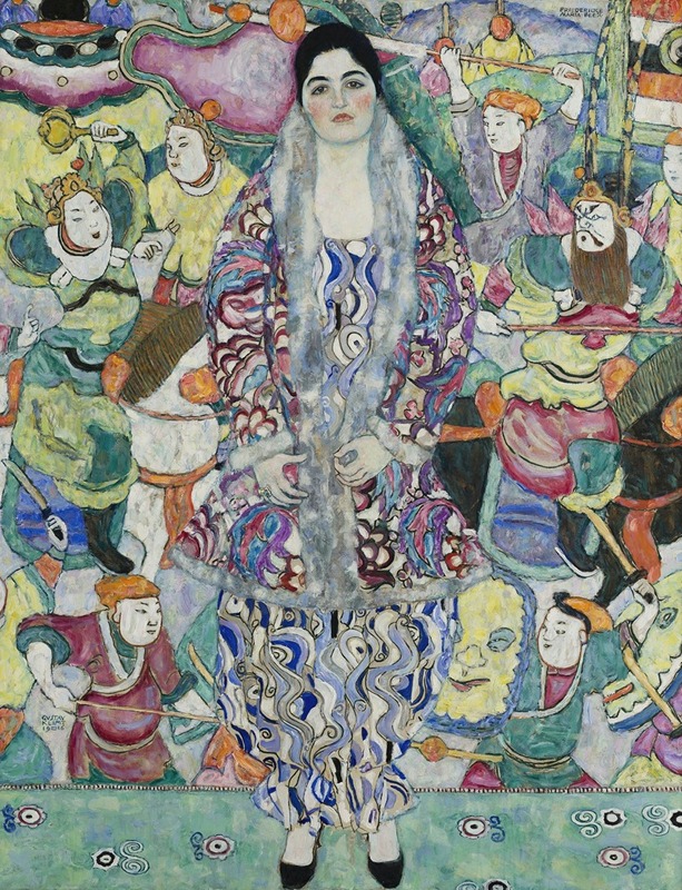 Gustav Klimt's 'Portrait of Friederike Maria Beer' showcases intricate patterns and a striking use of color.