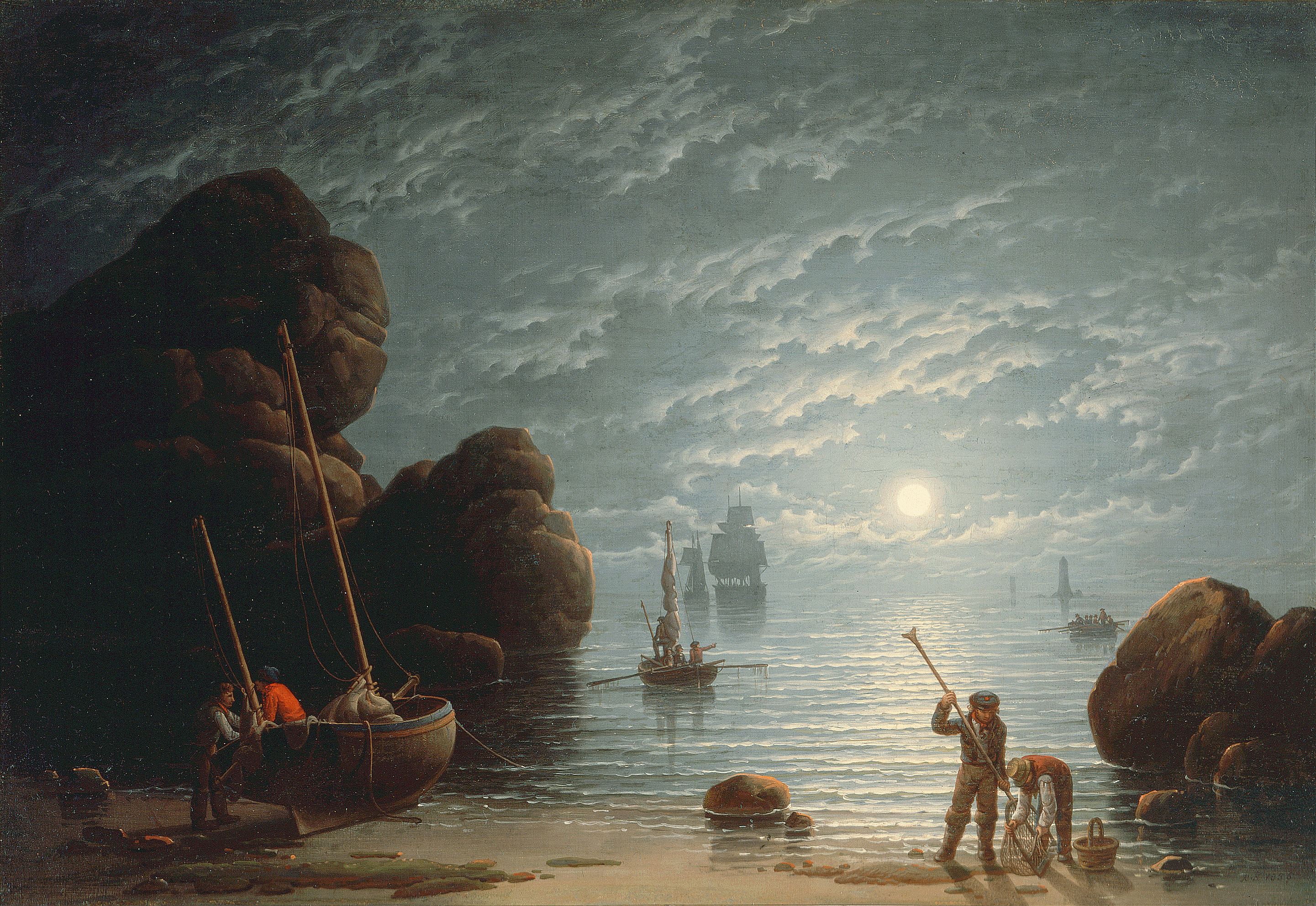 Moonlight Coastal Scene, by Robert Salmon, public domain