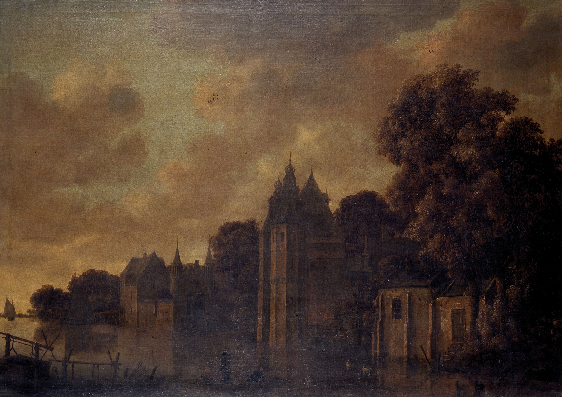 Fortified Town on a River by Wouter Knijff, oil painting depicting a town by a river.