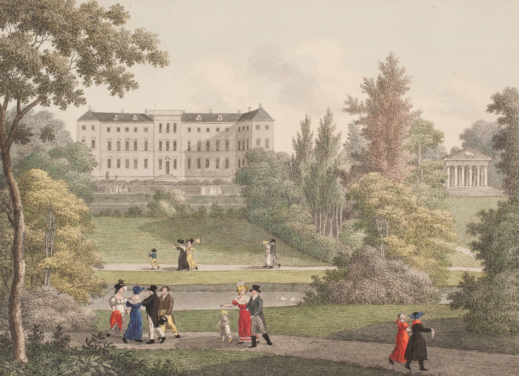 Frederiksberg Slot by Søren L. Lange, oil painting depicting a palace in a tranquil landscape