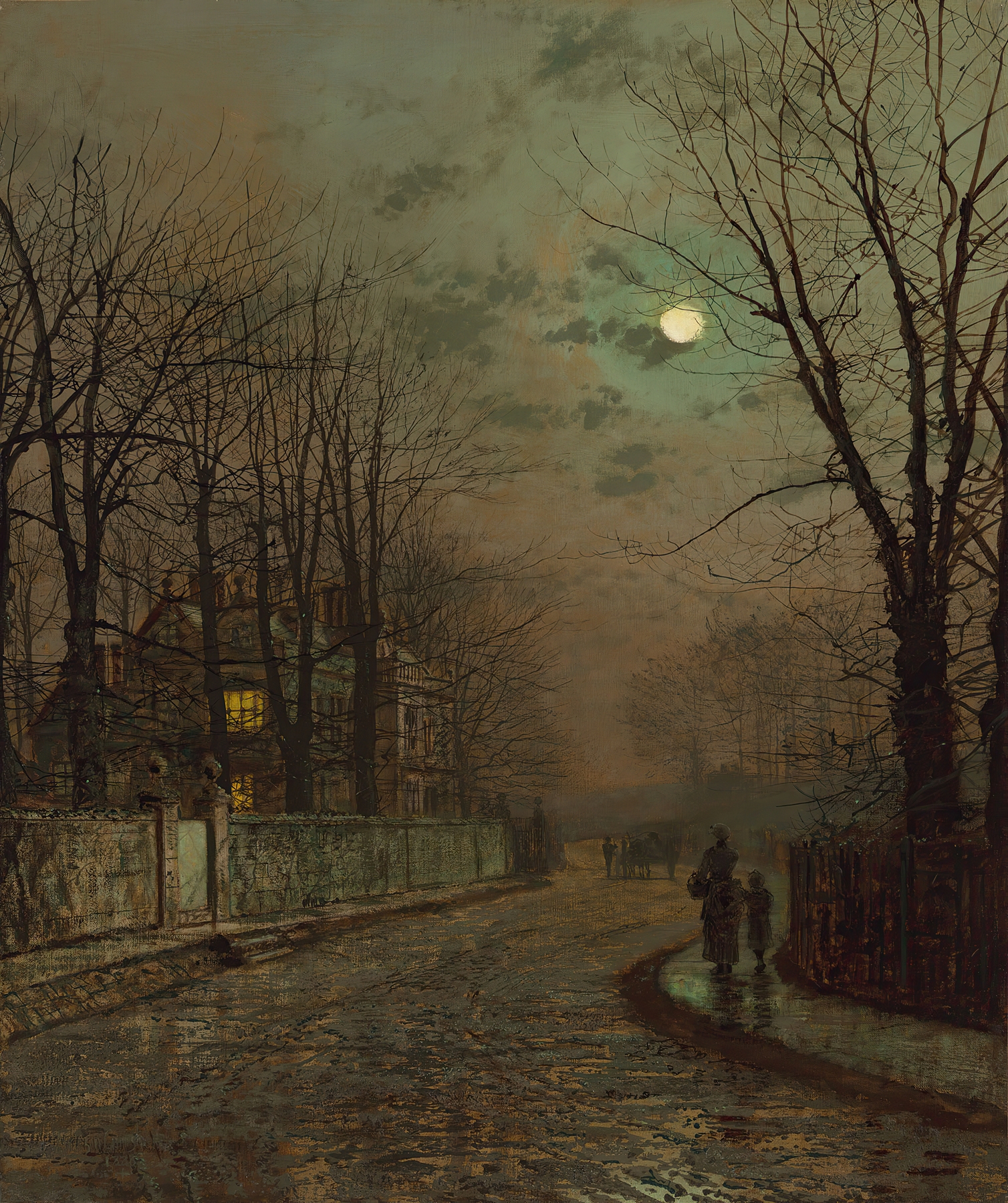 A Wet Road, Knostrop, Yorkshire, by John Atkinson Grimshaw, public domain