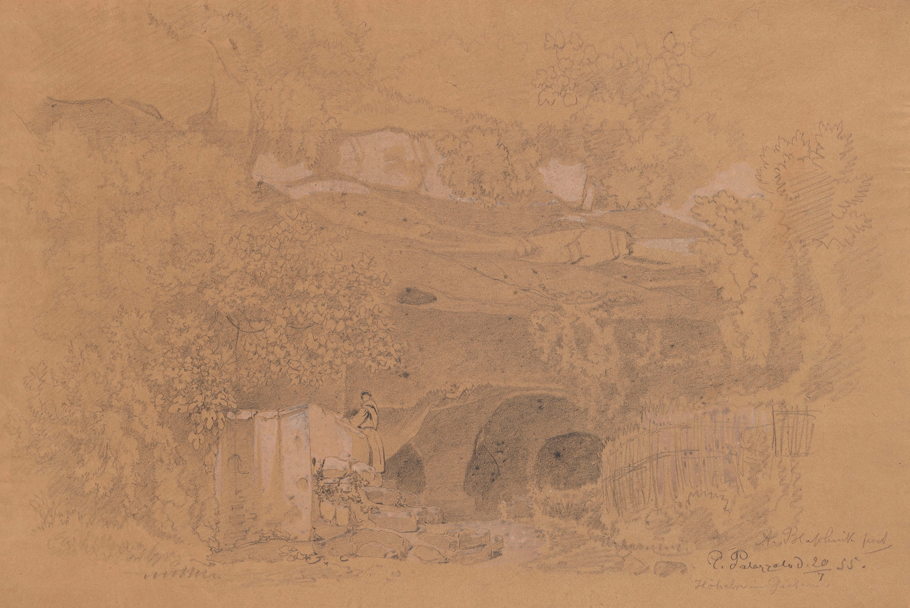 Friar at the Foot of a Rocky Hillside at the Palazzolo Monastery, near Albano, by Arthur Blaschnik, public domain