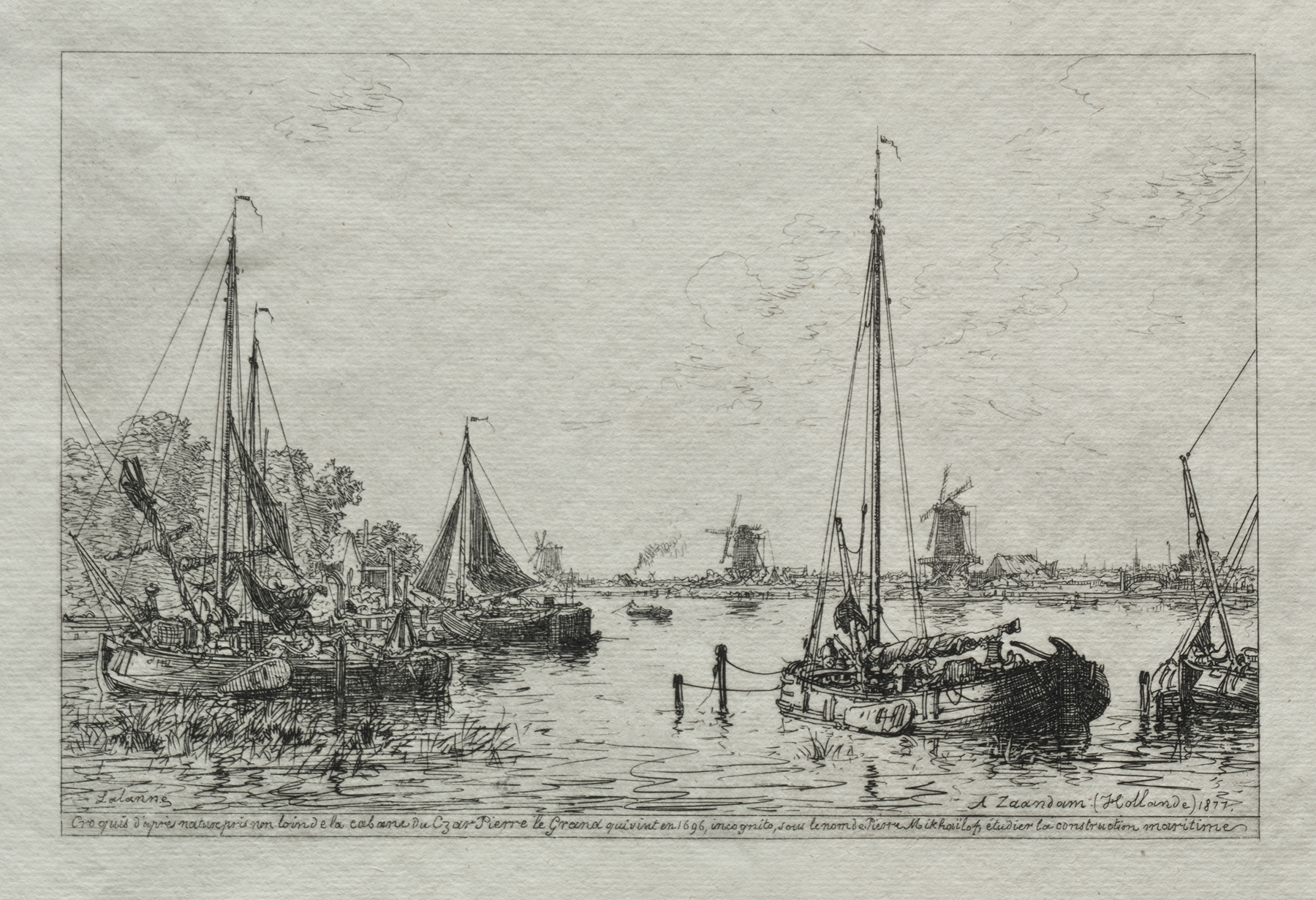 Landscape in ink on paper by Maxime Lalanne, featuring soft strokes and a serene horizon.