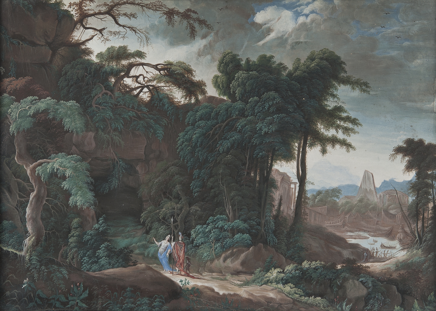 Forest landscape with figures by Pierre Antoine Patel the younger, oil painting