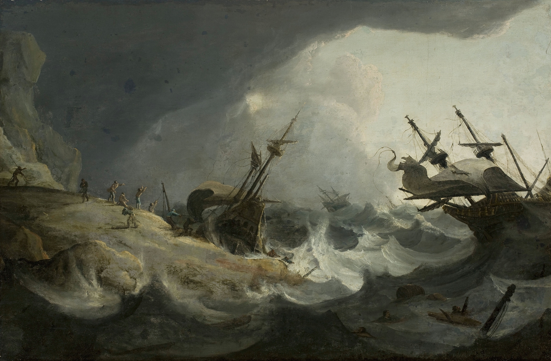 Shipwreck during the storm on 1–3 March, by Follower of Ludolf Backhuysen, public domain