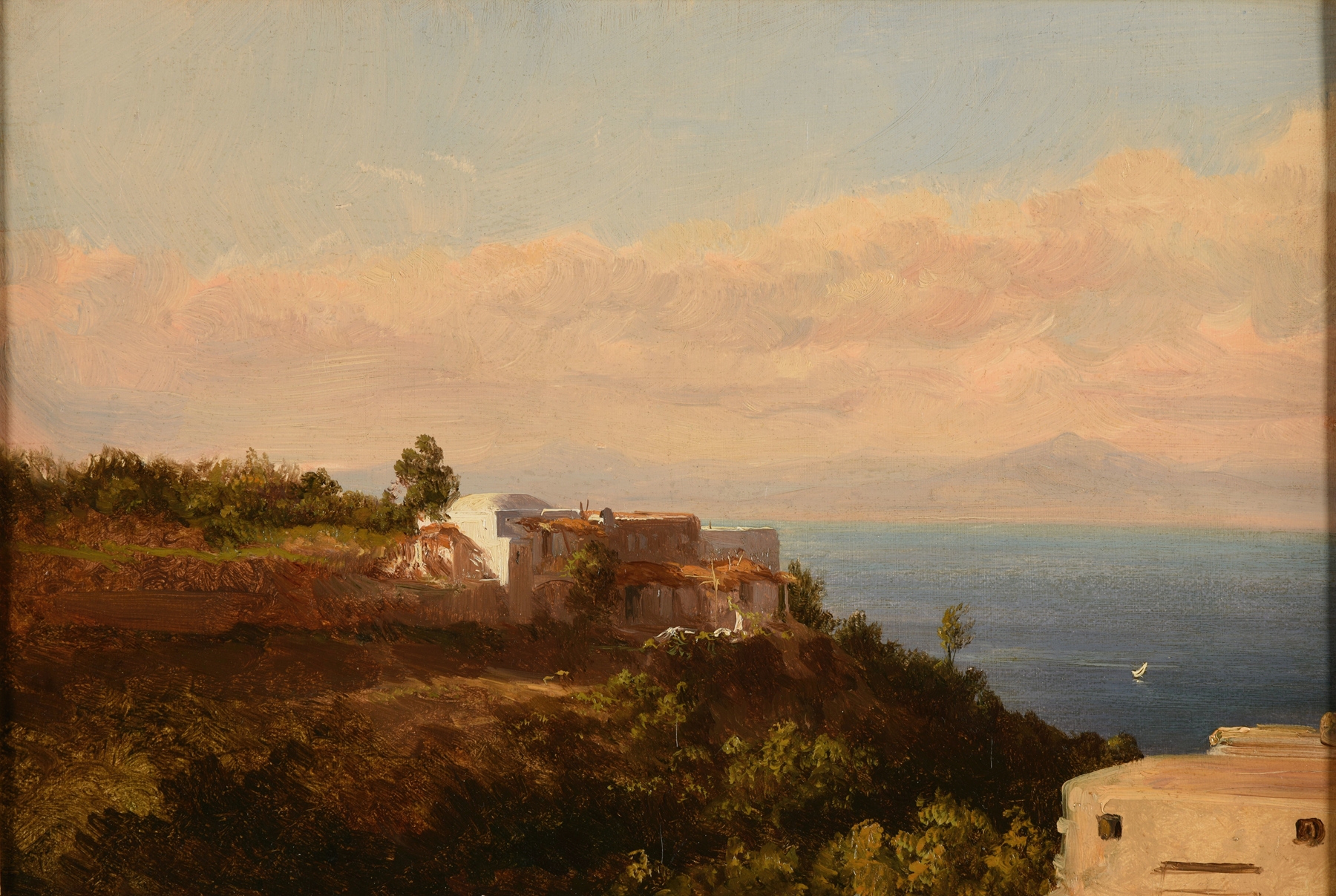 Paysage d’Italie by Jacques-Raymond Brascassat, oil on canvas depicting olive trees and sunlight.