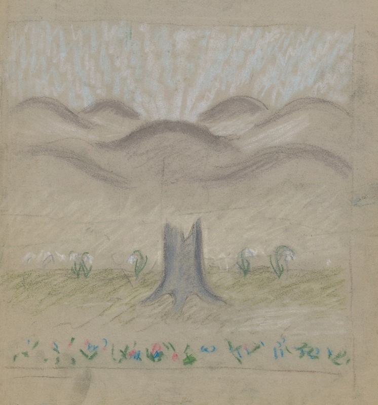A painting of snowdrops in a serene glade.