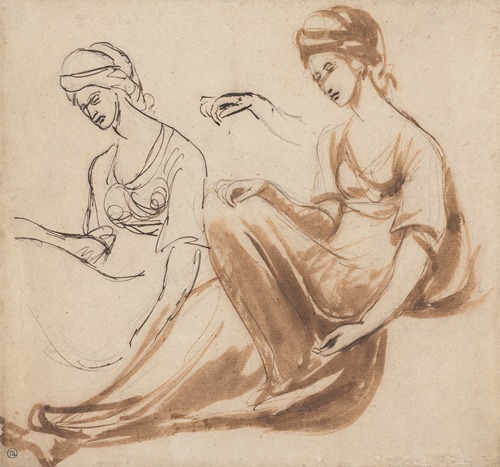 A seated woman depicted in a study by George Romney.