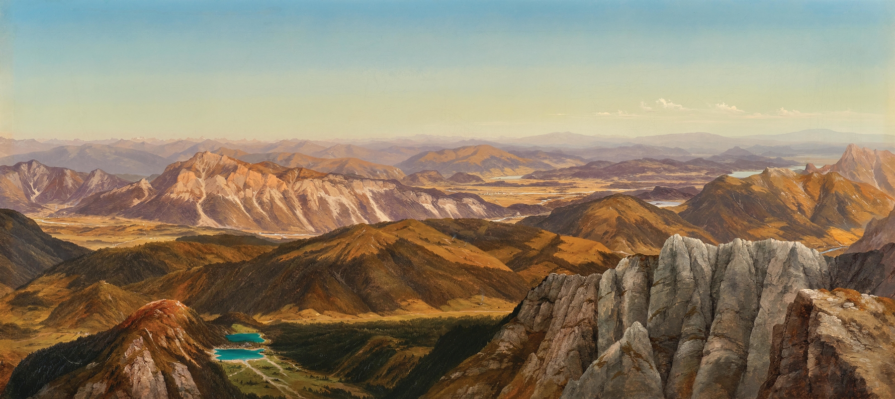 Landscape oil painting by Markus Pernhart depicting mountains and hills
