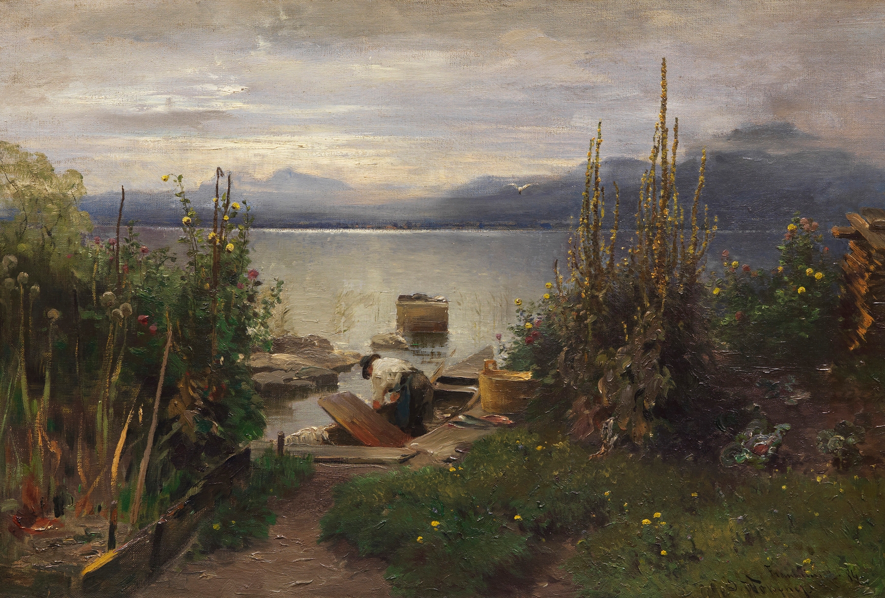 Blumengarten und Fischer auf der Fraueninsel, by Joseph Wopfner, public domain