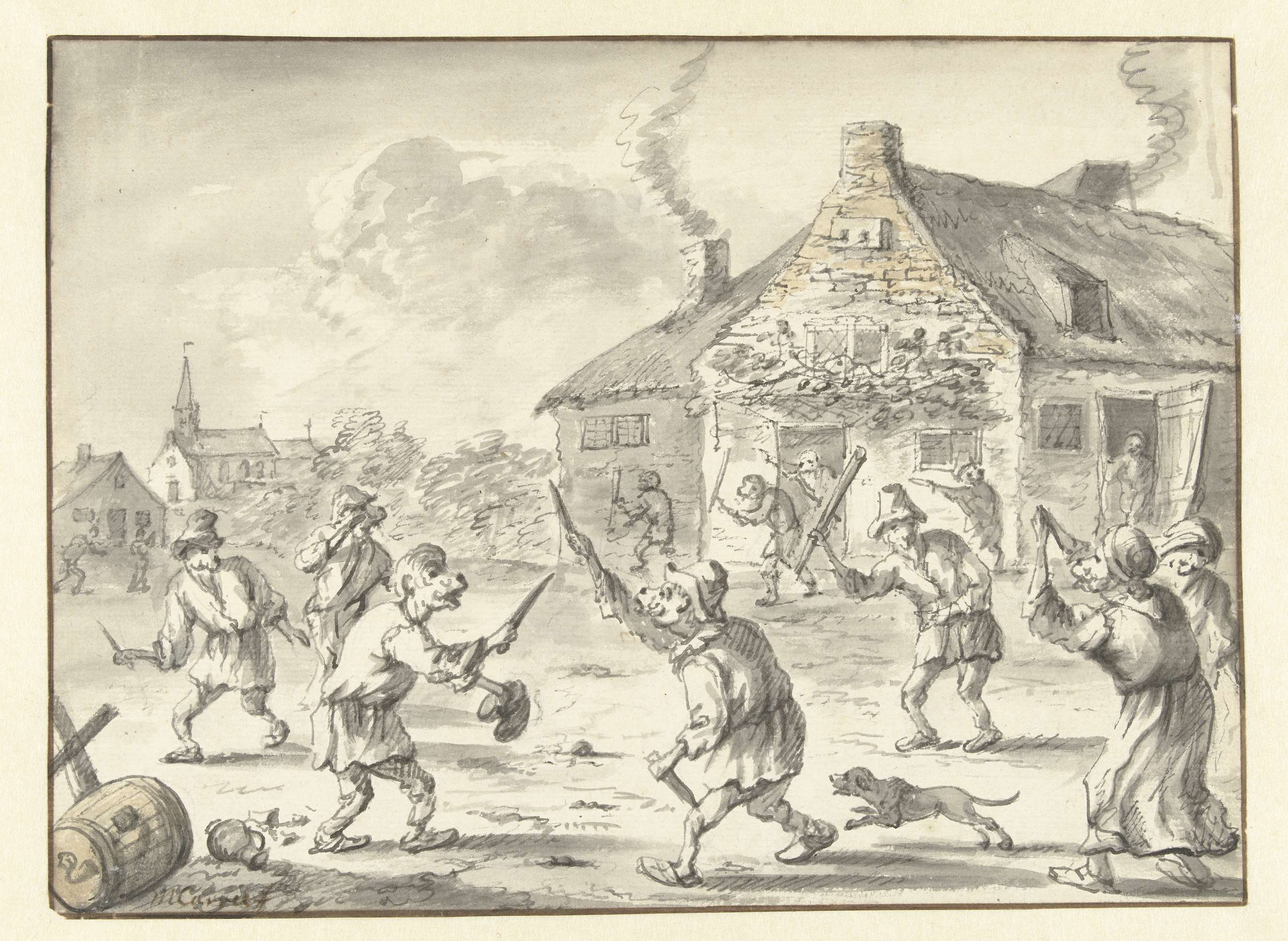 Oil painting by Michiel Carree depicting two monkeys in a struggle
