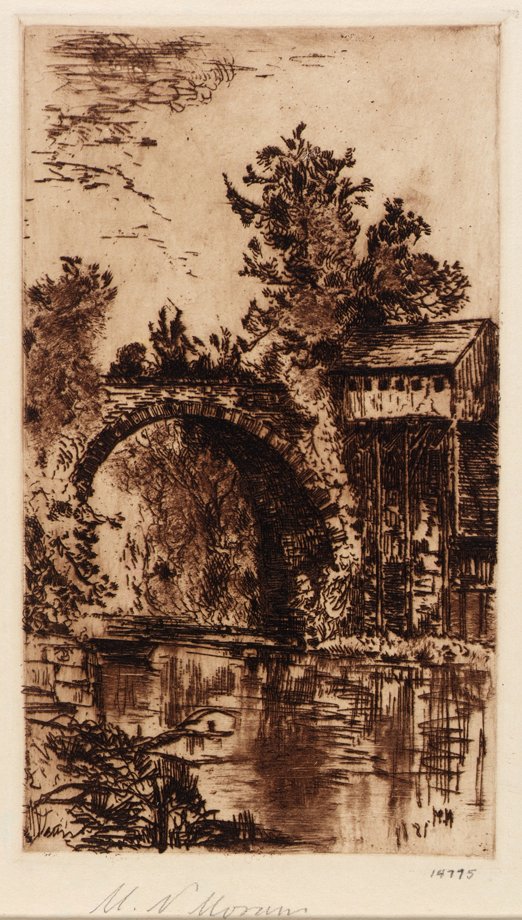 Bridge over the Buskill, watercolor on paper by Mary Nimmo Moran