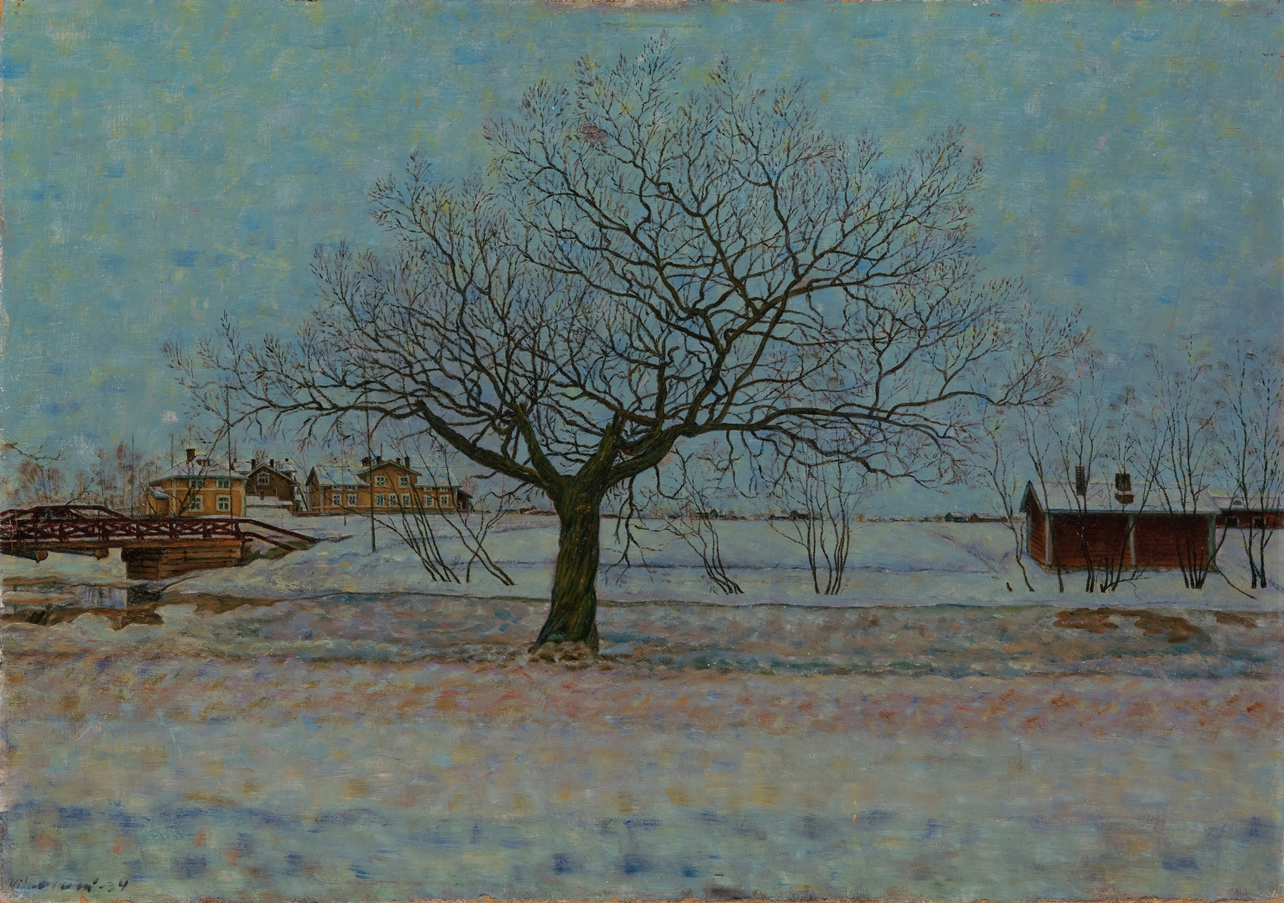 The Weeping Willow by Vilho Lampi, oil on canvas depicting a majestic willow tree.