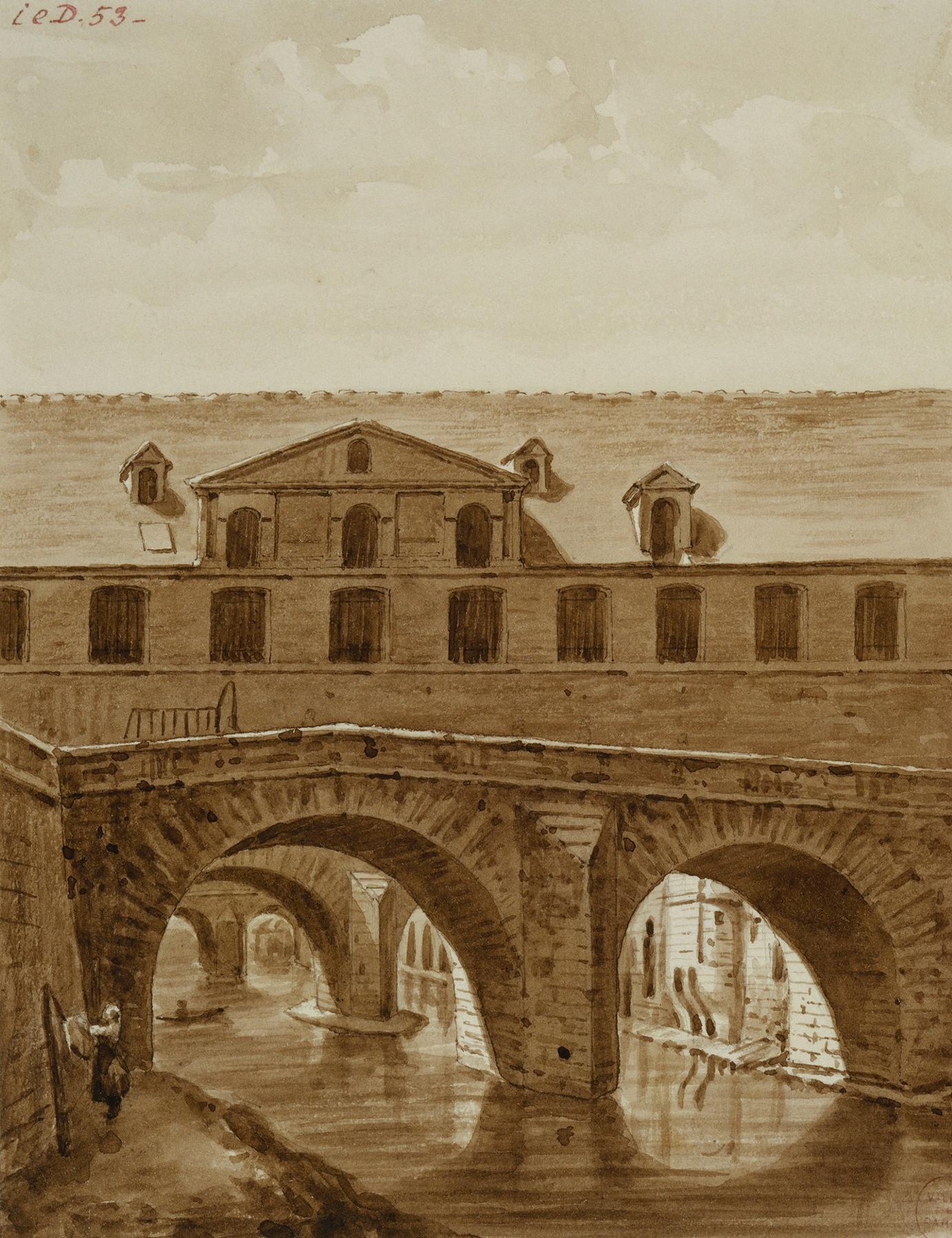 Le pont au Double by Auguste-Sébastien Bénard, oil on canvas depicting a bridge over a river.