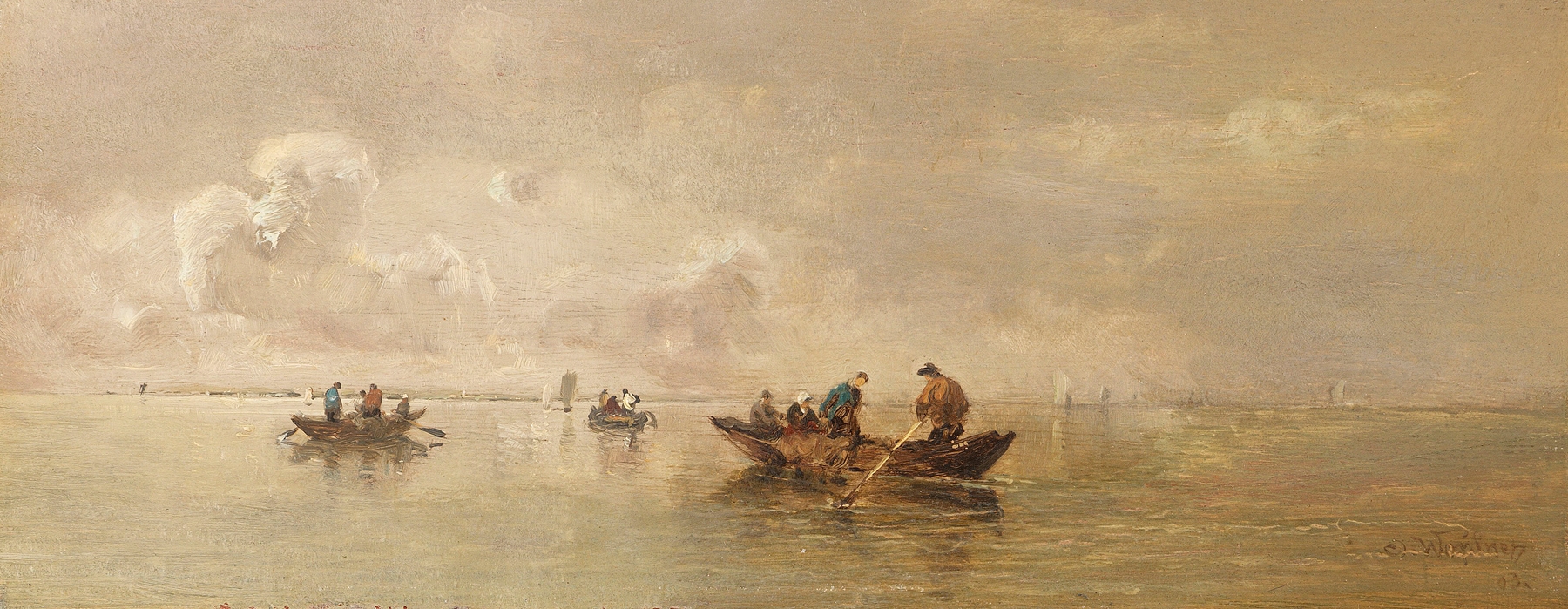 Fischer auf dem Chiemsee by Joseph Wopfner, oil on canvas depicting a fisherman on a lake.
