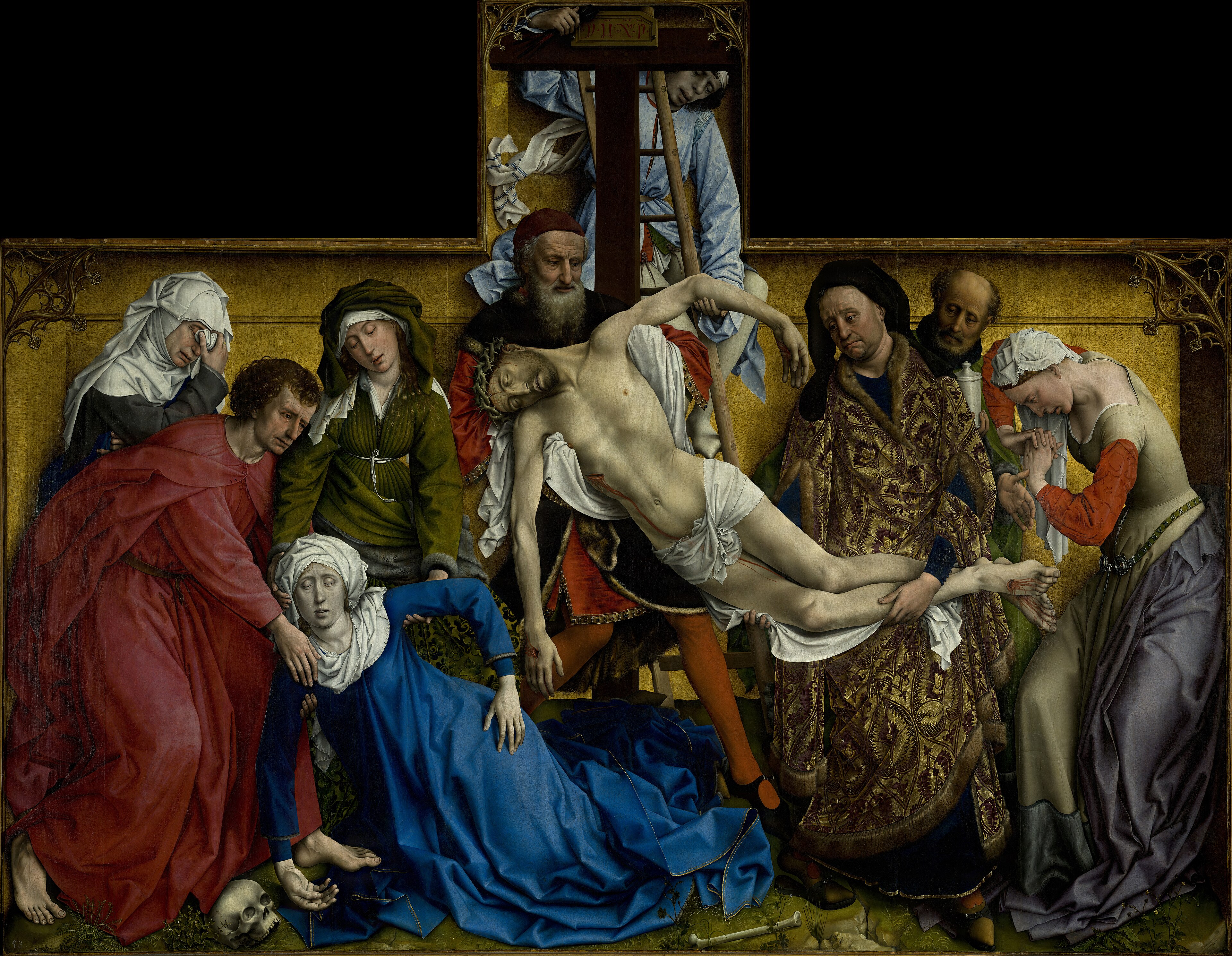 The Descent from the Cross, wood by Rogier van der Weyden, showing Christ's body being taken down.