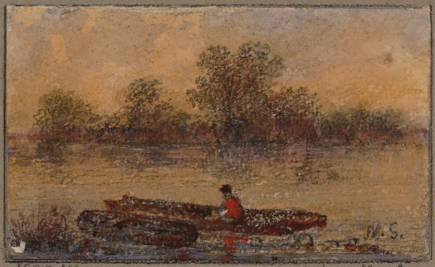 Rowing boat on the riverbank by Alexander Schaepkens, Impressionism