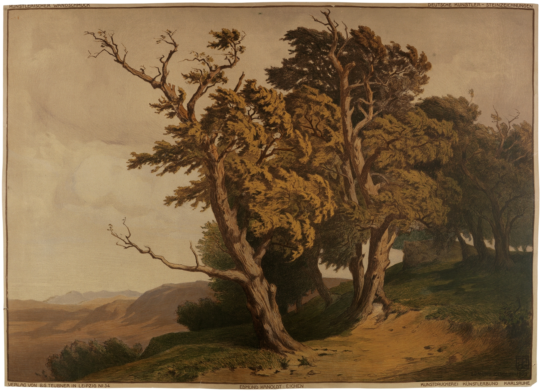Eichen by Edmund Kanoldt, oil painting of a majestic oak illuminated by golden light