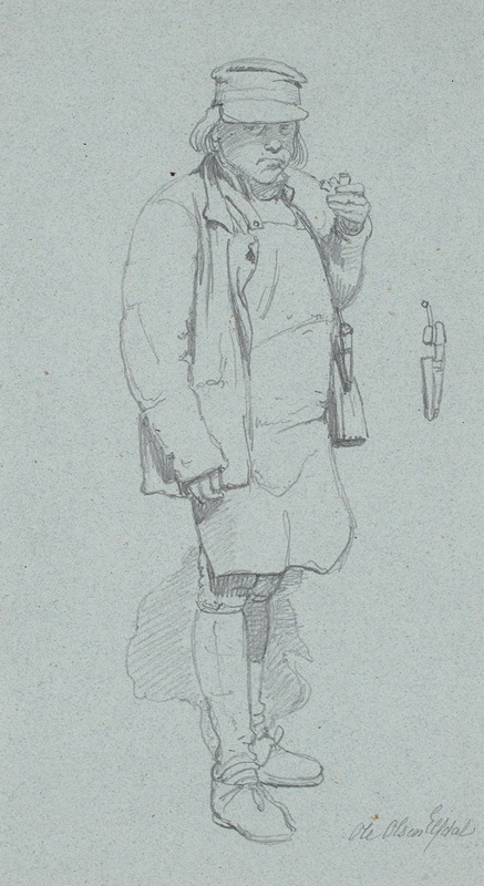 A portrait of a standing Swedish farmer by Wilhelm Marstrand.