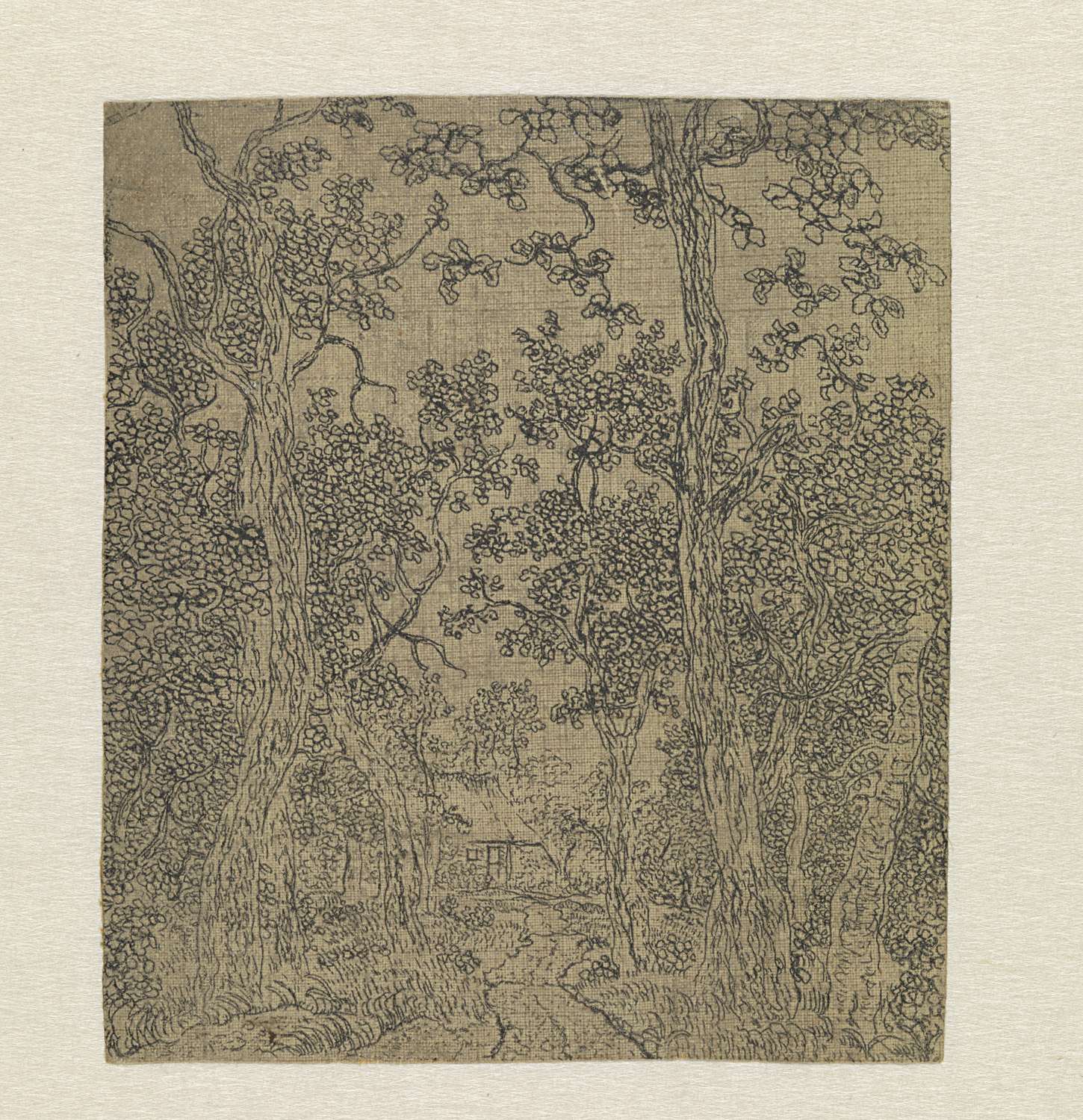 Small Wooded Landscape with a Road and a House, etching by Hercules Segers