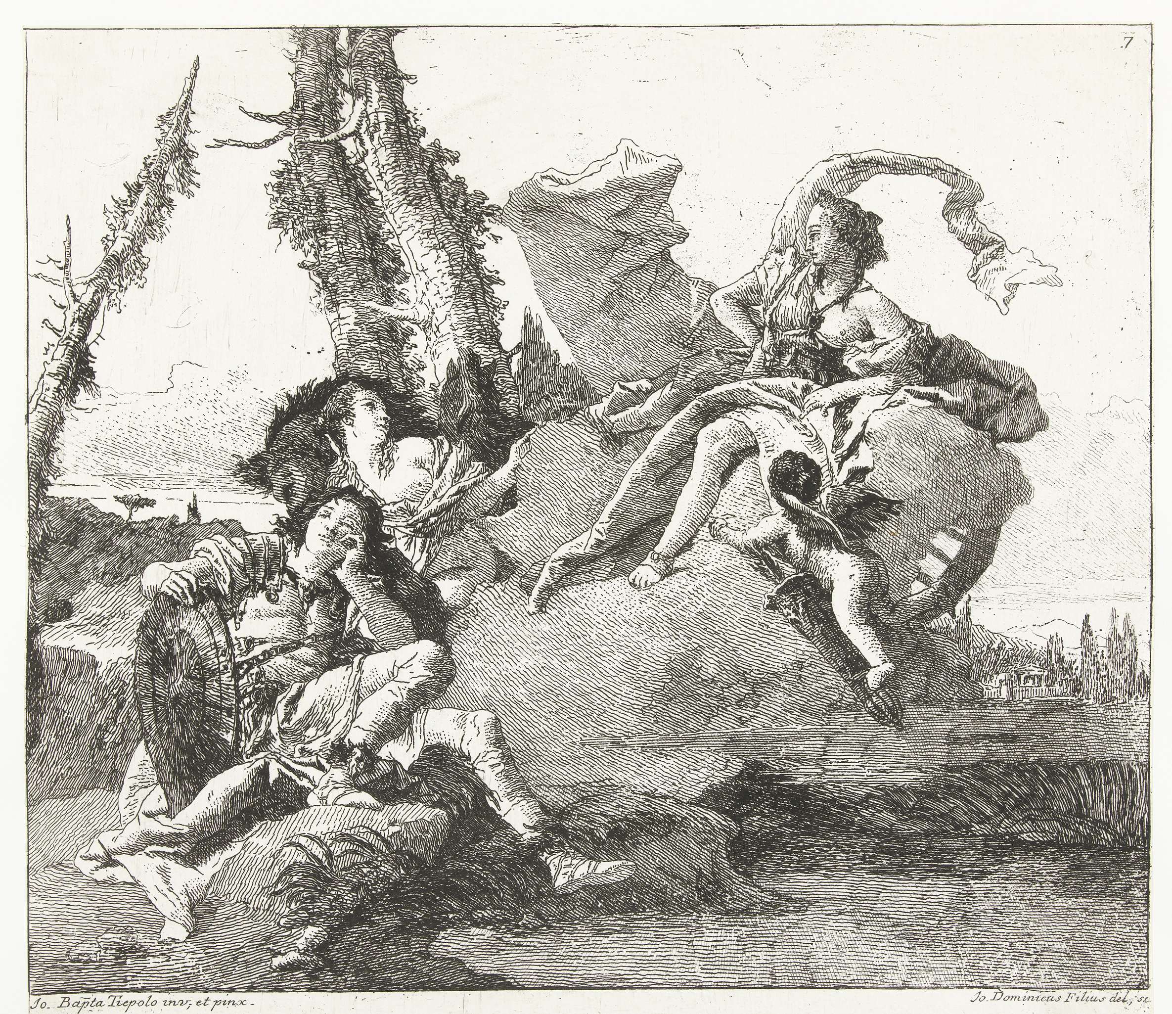 Rinaldo wordt verliefd op Armida door toedoen van Venus en Cupido, by Giovanni Domenico Tiepolo, public domain