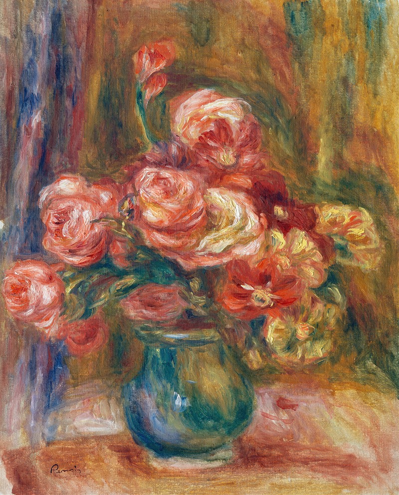 A beautiful still life painting of roses by Renoir.