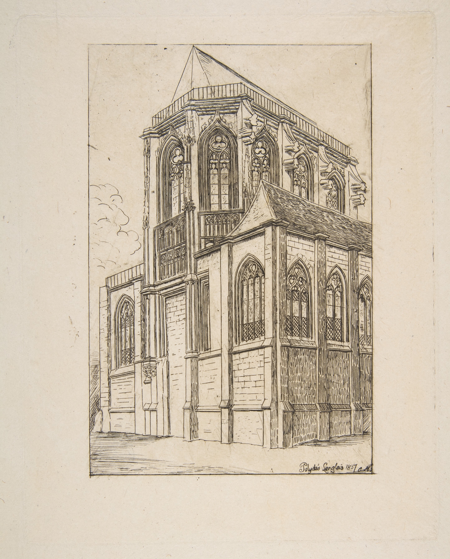 Chevet de St. Martin-sur-Renelle (The apse of the Church of St. Martin-sur-Renelle, Paris, after Langlois), by Charles Meryon, public domain