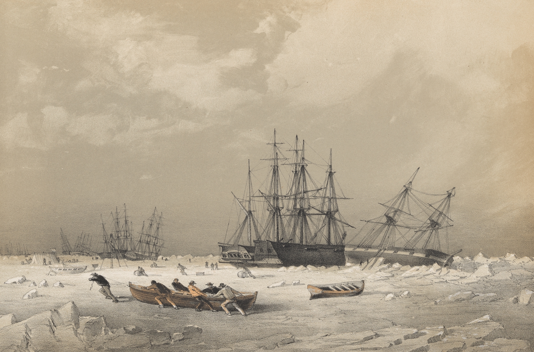 Loss of the M‘lellan by Walter William May, oil painting depicting a shipwreck on serene waters.