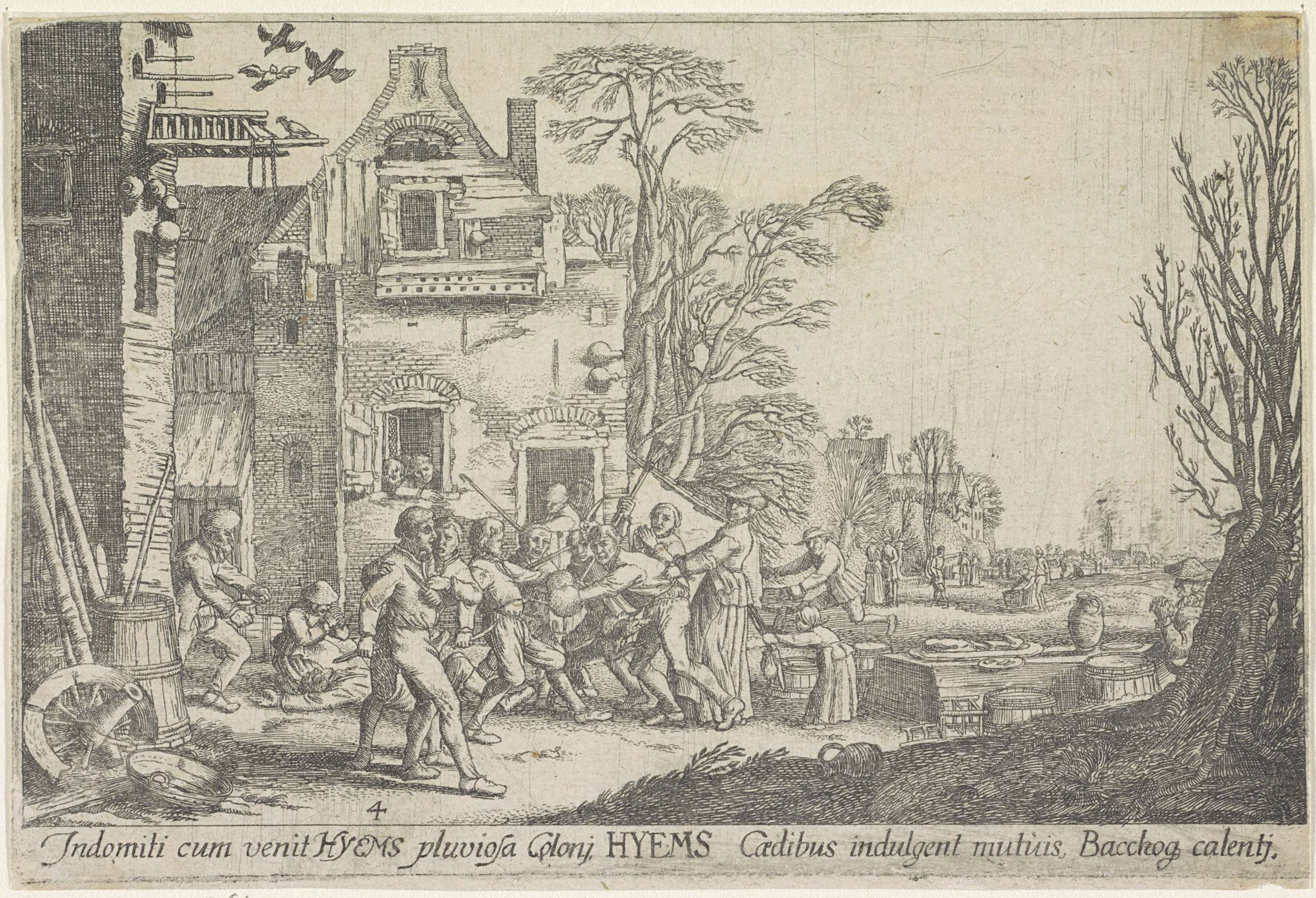 Etching by Wenceslaus Hollar depicting bare trees in a frostbitten landscape.