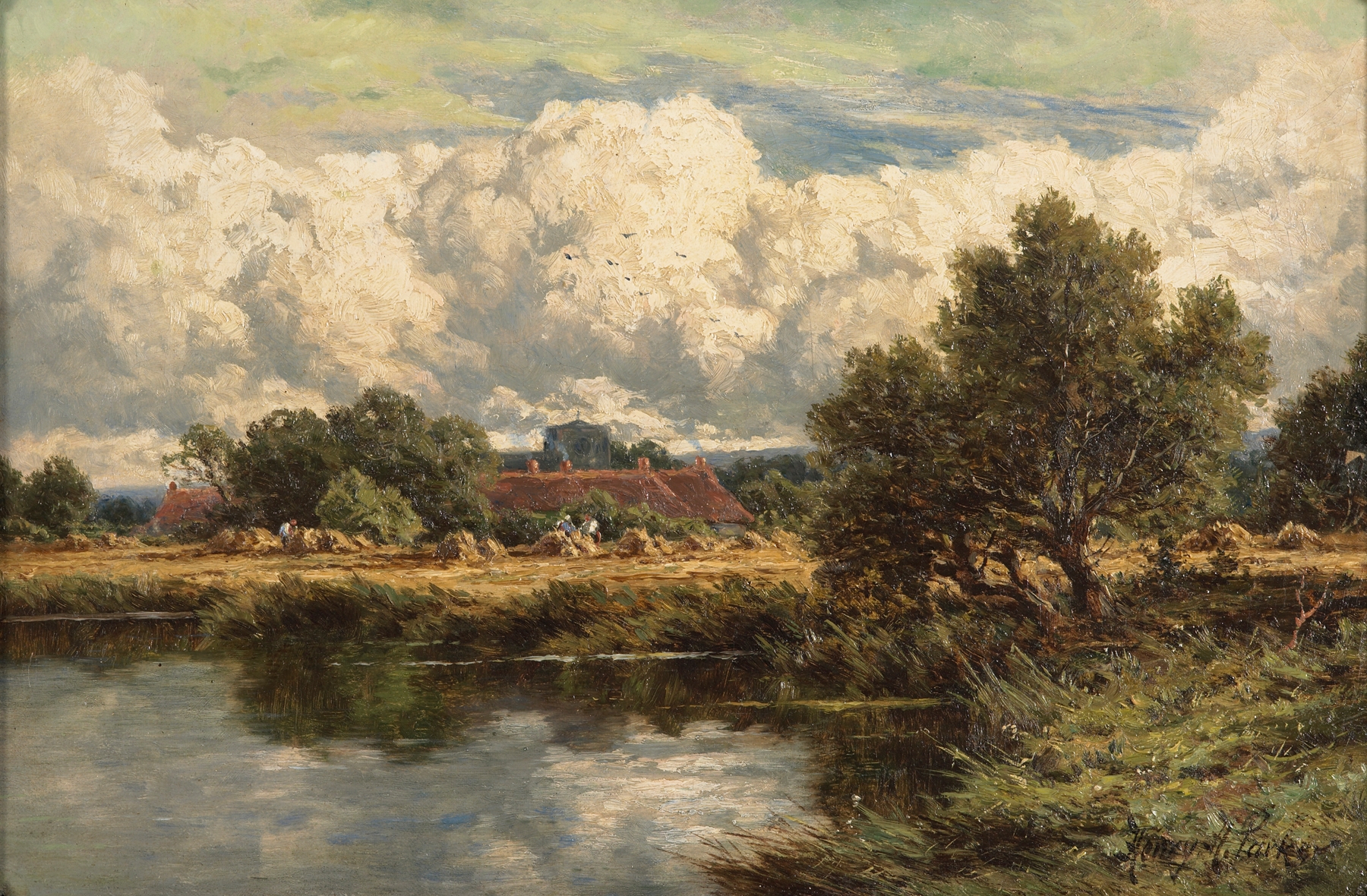 Landscape of At Sonning, Berkshire by Henry H. Parker, depicting a river and greenery in an impressionist style