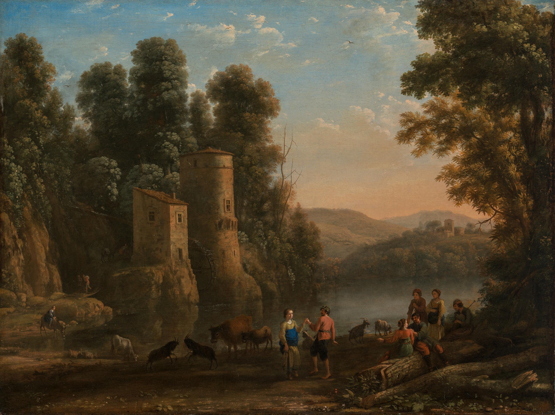 Landschaft mit Hirten (Der Tanz am Ufer), by Claude Lorrain, public domain