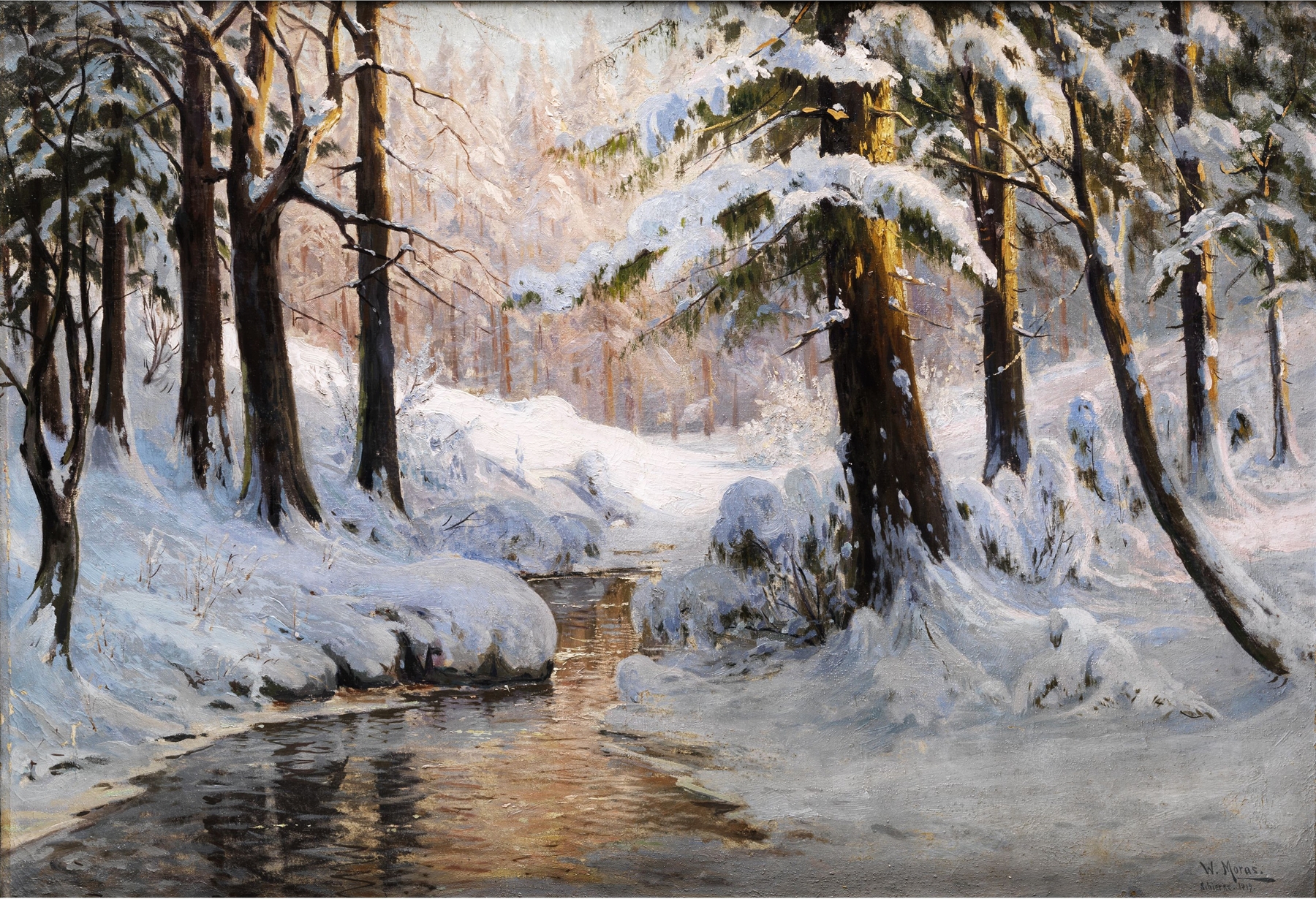 Verschneite Waldlandschaft, by Walter Moras, public domain