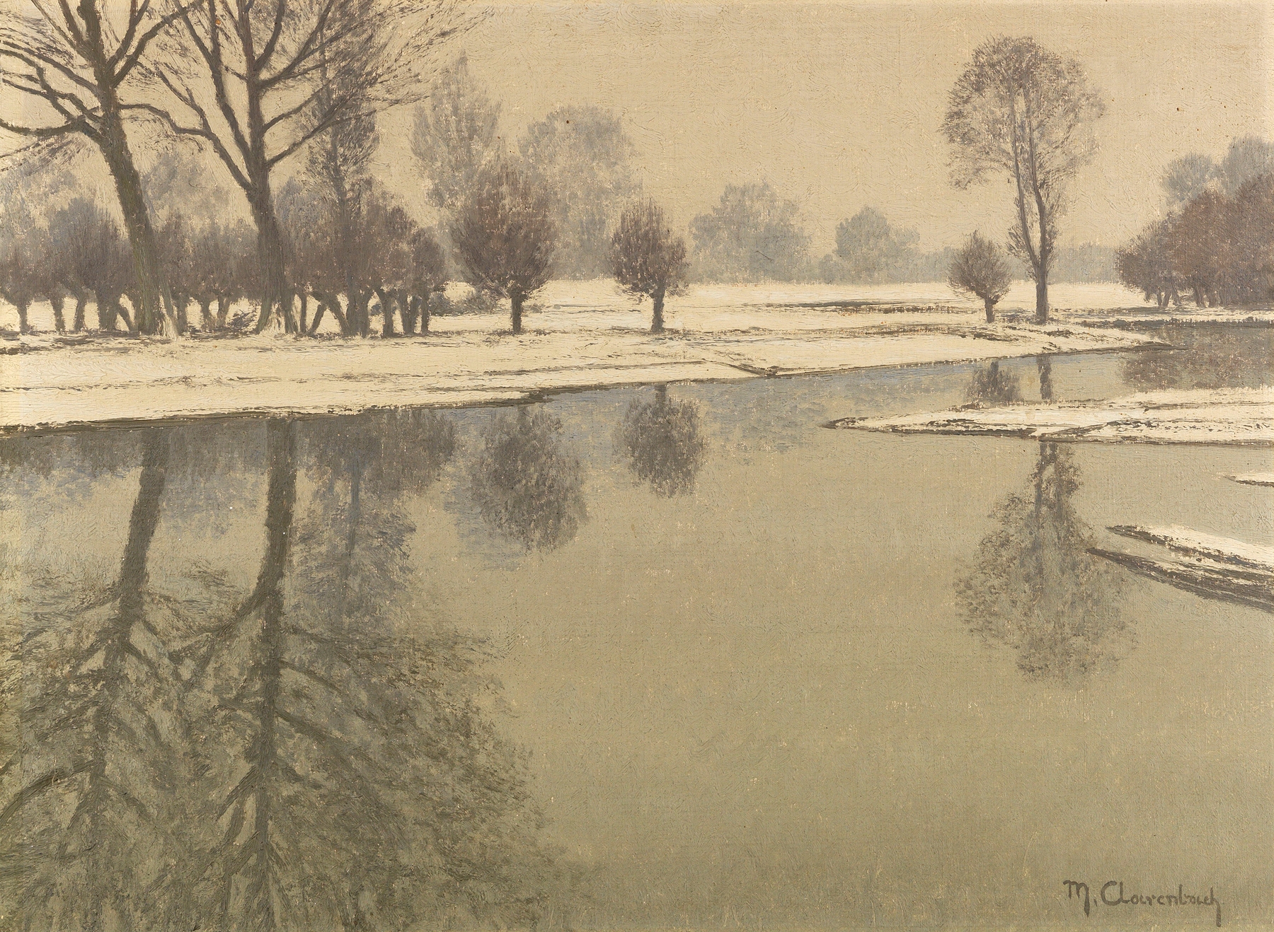 Winterlandschaft am Niederrhein, oil on canvas by Max Clarenbach