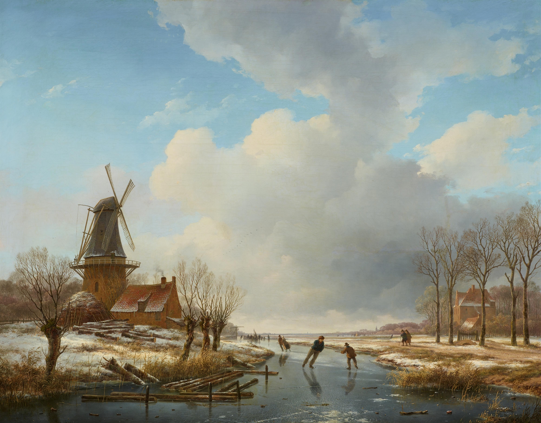 Holländische Kanallandschaft im Winter, by Andreas Schelfhout, public domain