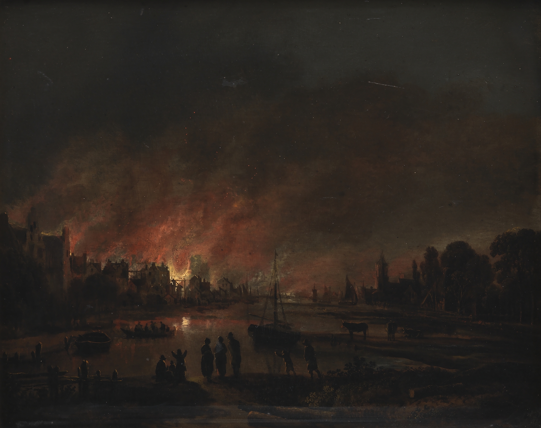Fire at a Village by Night, by Aert van der Neer, public domain
