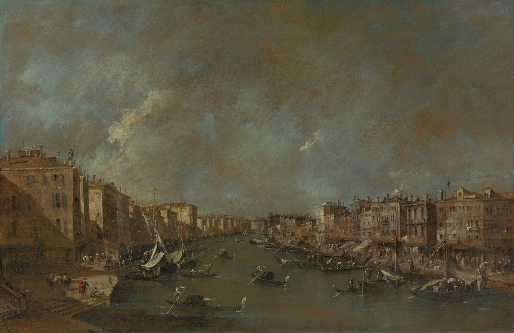 View of the Grand Canal from the Ponte di Rialto, by Francesco Guardi, public domain