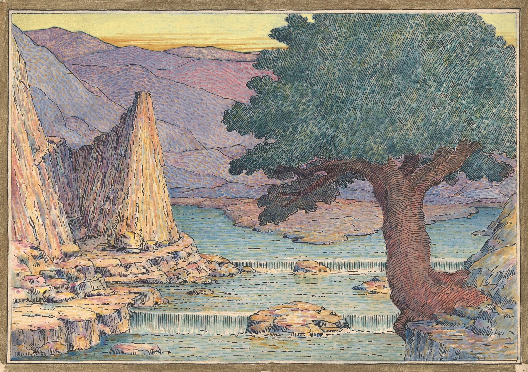 River Landscape with Rapids by Herbert Crowley, oil painting depicting swirling waters.