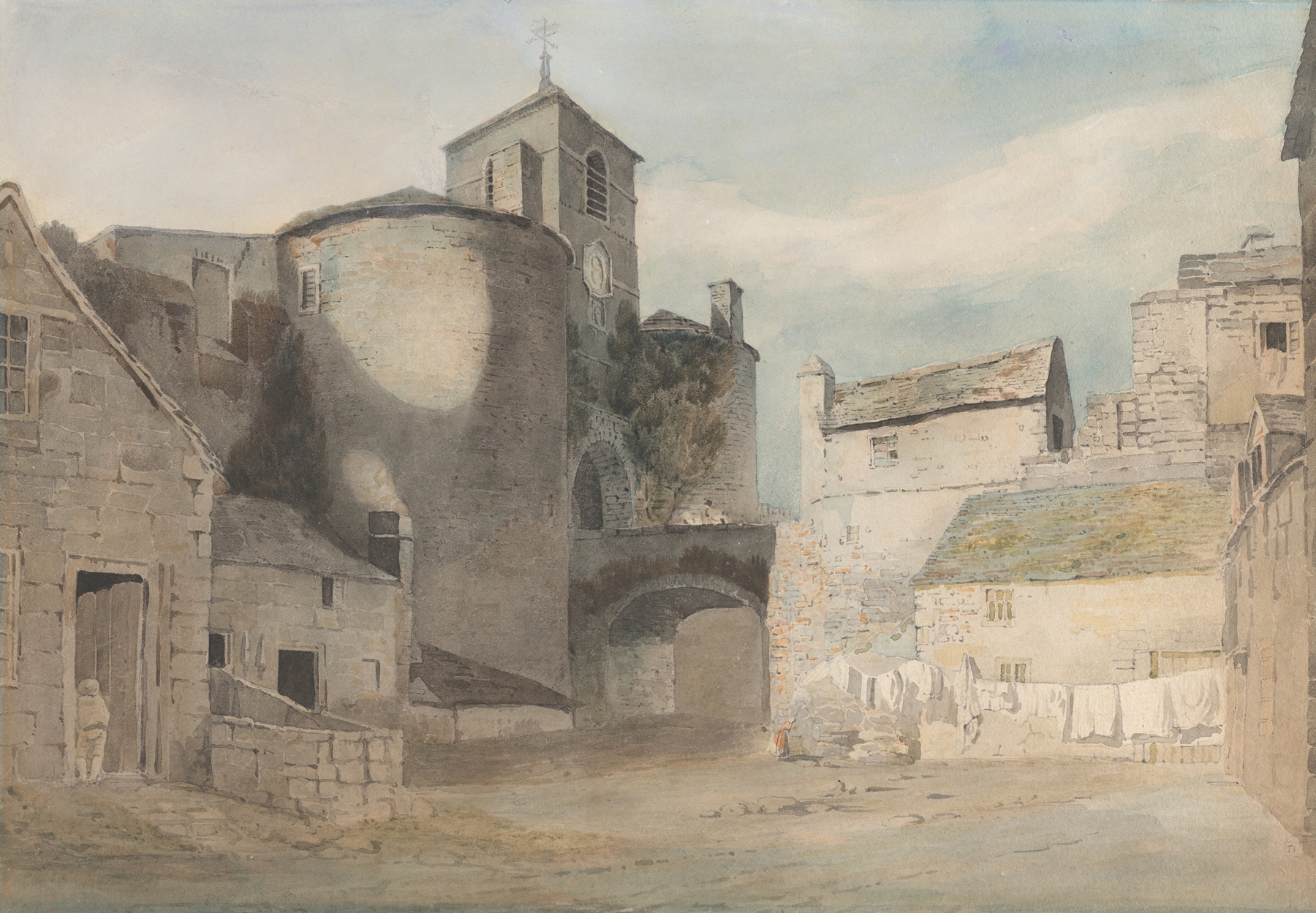 Fortified Entrance to a Welsh Town, watercolor on paper by John Varley