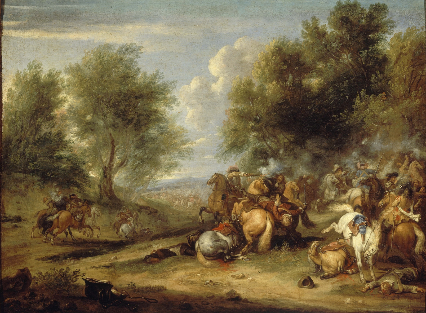 Cavalry battle scene by Adam Frans van der Meulen, oil on canvas