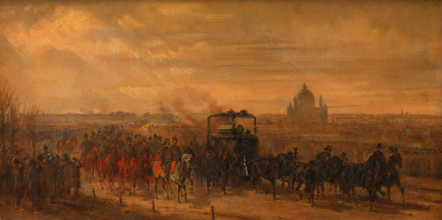Historical scene depicting a military funeral procession, oil painting by Franz Adam