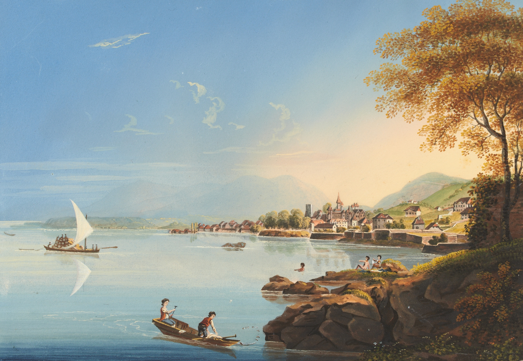 Landscape of Neuchâtel, Switzerland, by Johann Ludwig Bleuler, oil painting